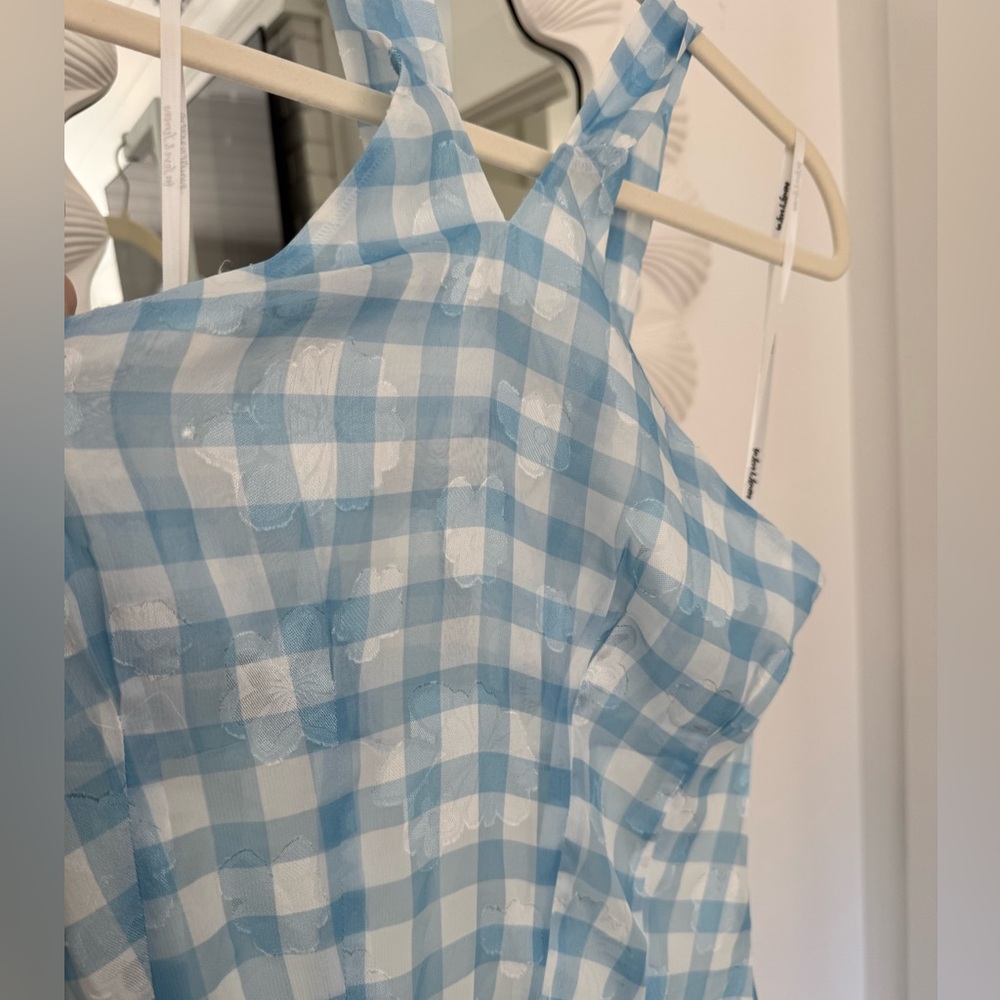 NWT For Love and Lemons Claudette Gingham Midi Dress in Light Blue + White - Picture 7 of 15